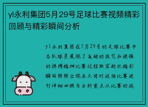 yl永利集团5月29号足球比赛视频精彩回顾与精彩瞬间分析