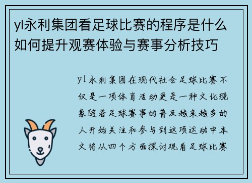 yl永利集团看足球比赛的程序是什么如何提升观赛体验与赛事分析技巧